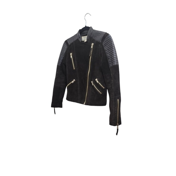 Mango Leather Jacket XXS / Brown with Gold Hardware - Biker Style - Picture 3 of 13